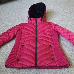 Women Nautica Waterproof Red Quilted Removable Hooded Jacket Size S
